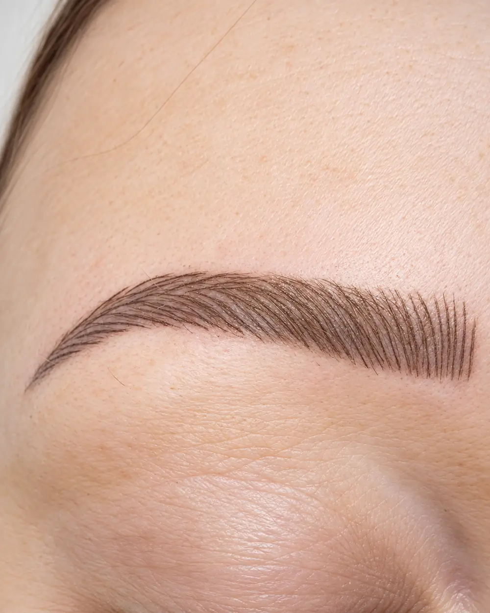 Side on close up of one client's brow after brow work.