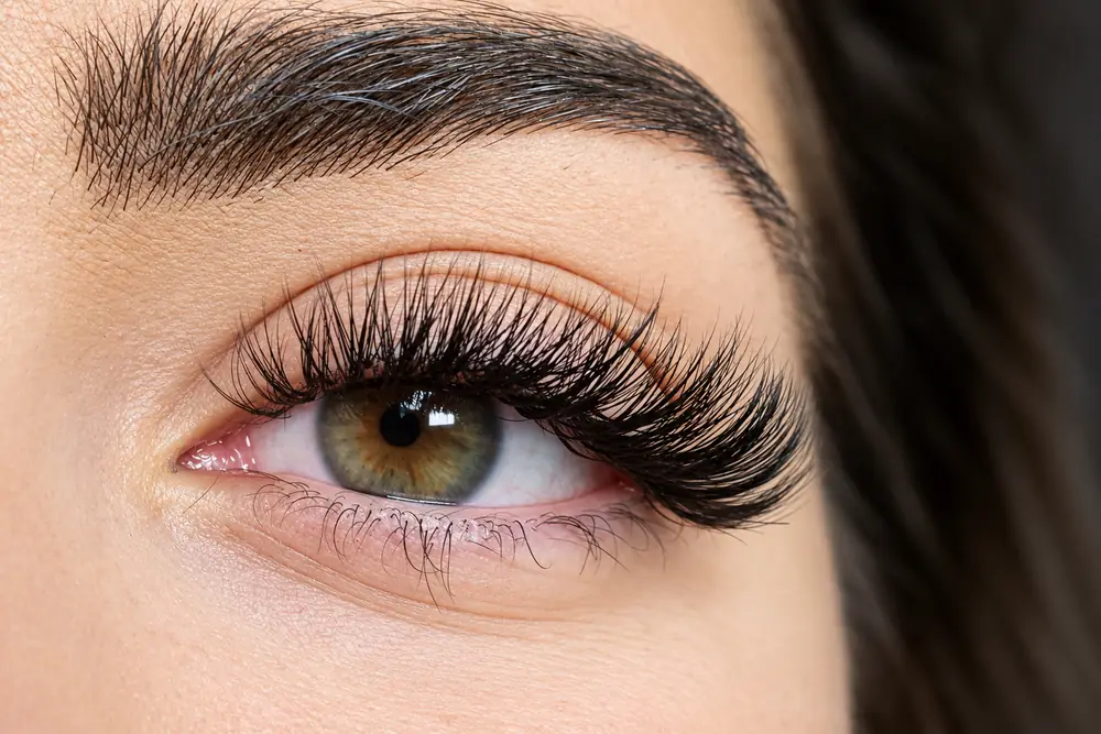 Close up of one client's eye with a full set of lash extensions.